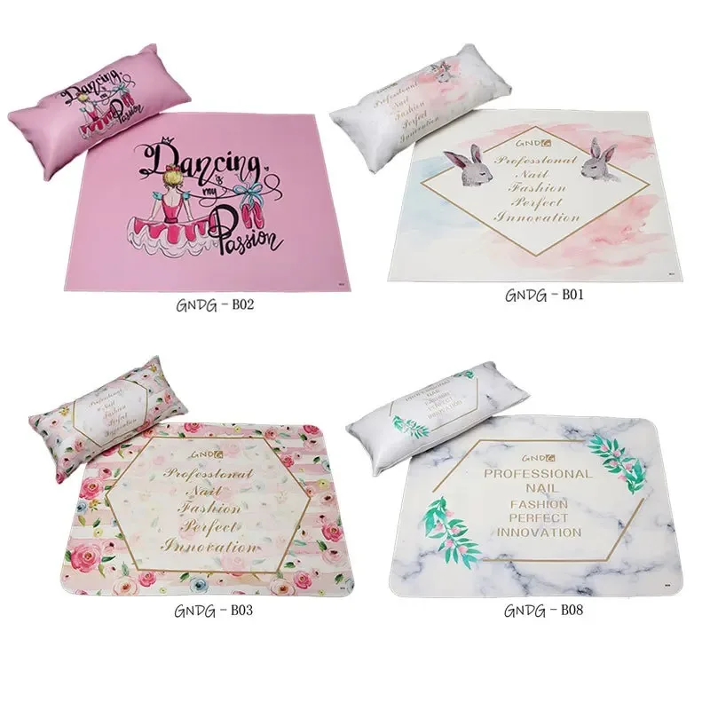 Manicure Hand Pillow Set - PU Leather with Marble Pattern & Leaf Design, INS - Style Nail Art Table Mat Hand Rest for Nails