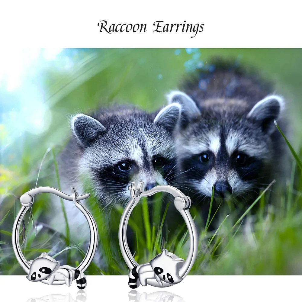 Harong Silver Color Raccoon Hoop Earrings High Quality Cute Animal Collection Trendy Jewelry Accessories Earrings for Women Girl