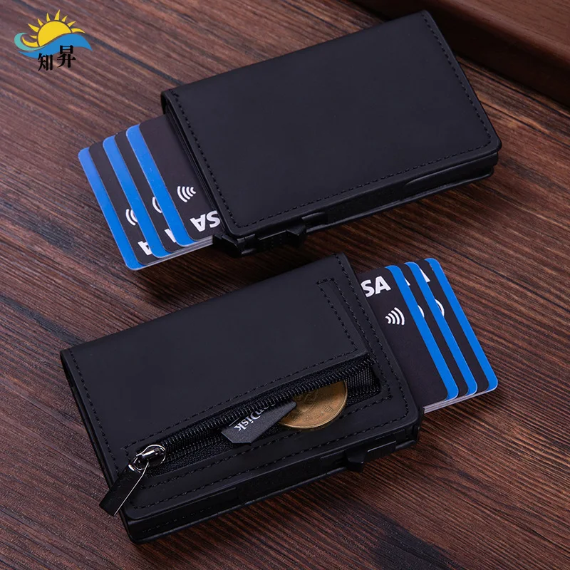 Rfid Blocking Pop Up Minimalist Wallet Magnetic Credit Card Holder Luxury Men Wallet Leather Bank Cardholder Case Wallet for Men