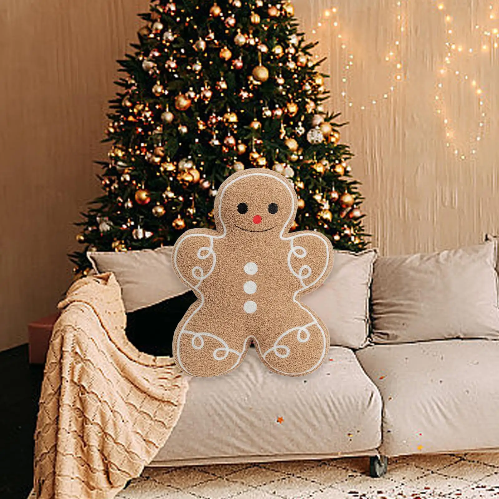 Throw Pillow Cute Cartoon Doll Gingerbread Man for Holiday Christmas Bedroom