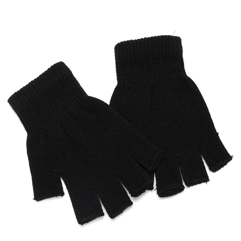 1Pair Black Gloves Elastic Comfort Mittens Fingerless Gloves for Women Men Knit Wrist Outdoor Gloves Winter Warm Workout Gloves