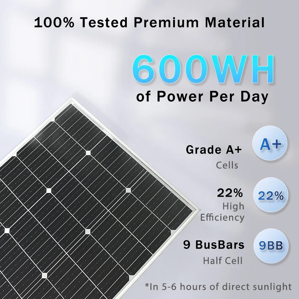 Rigid Monocrystalline Solar Panel 100w 120w 12V Battery Charger, PV, Monocrystalline, Solid Glass Temper Panel, 166MM * 166mm