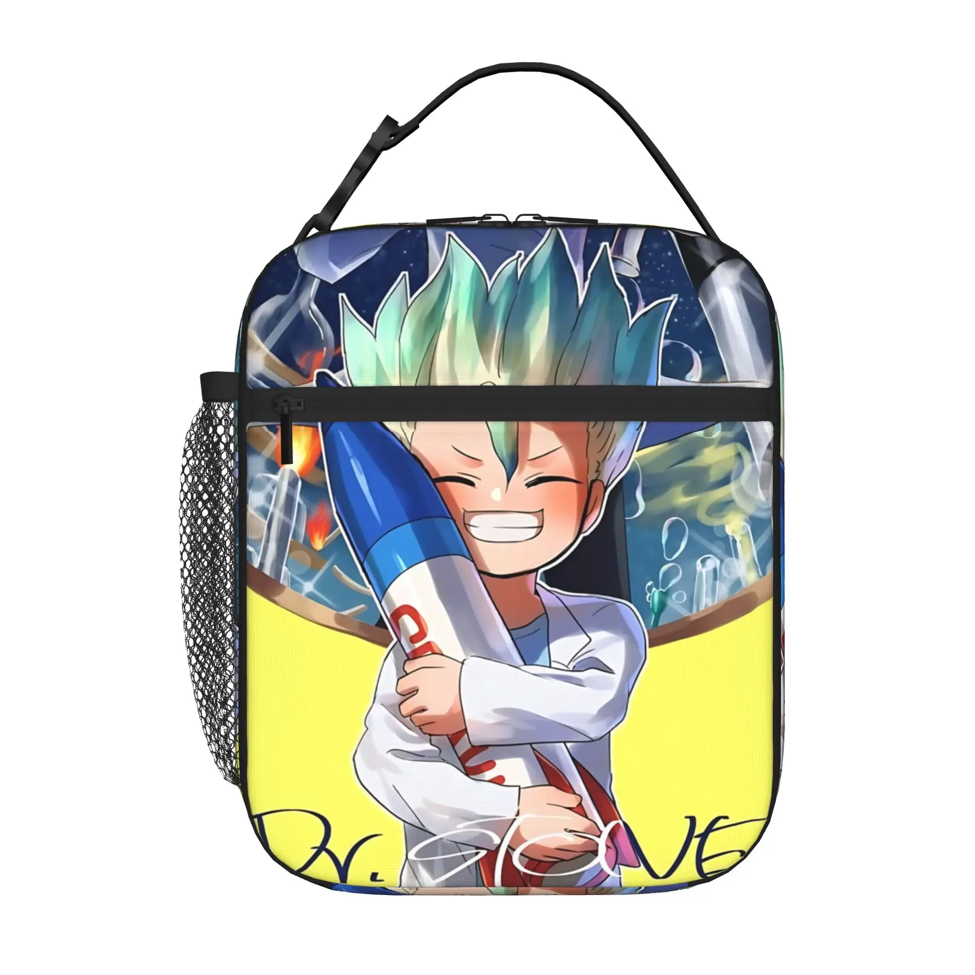 1 Piece Zipper Closure Dual Pose Senku Rocket Scientist Storage Bag Pocket Dr.STONE  School Lunch Food Box For Lunch Food Bag
