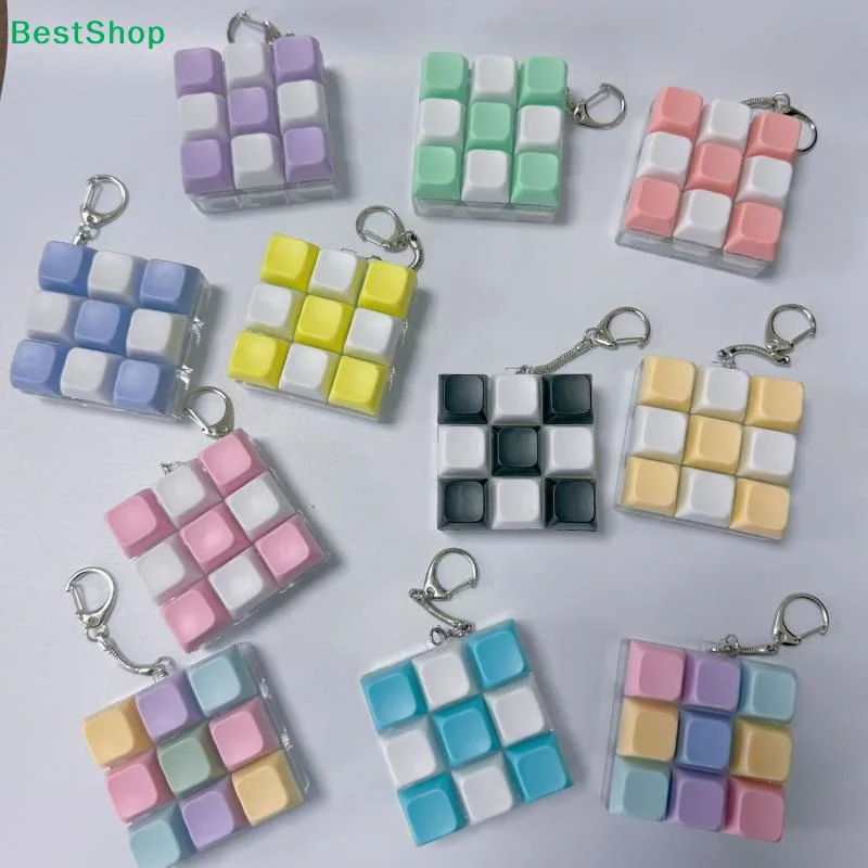 ♫Fidget Keychain DIY Keyboard Fidget Keychain Keys Button Relief Stress Finger Keyboard Cap 9Keys Pass The Time Clicker Toy