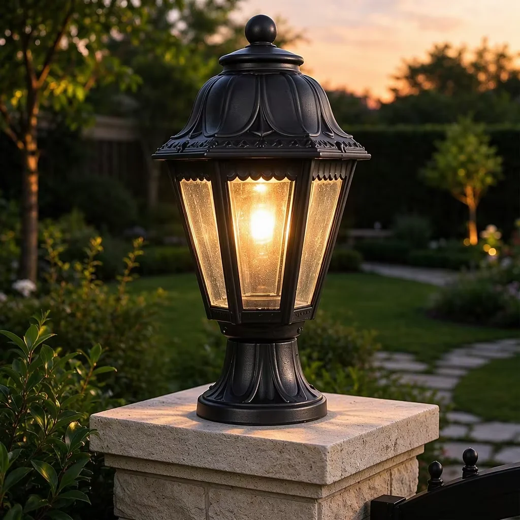 Italian Creative Hexagonal Plastic Outdoor Courtyard Landscape Column Headlight Street Waterproof Park Corridor LED Street Light