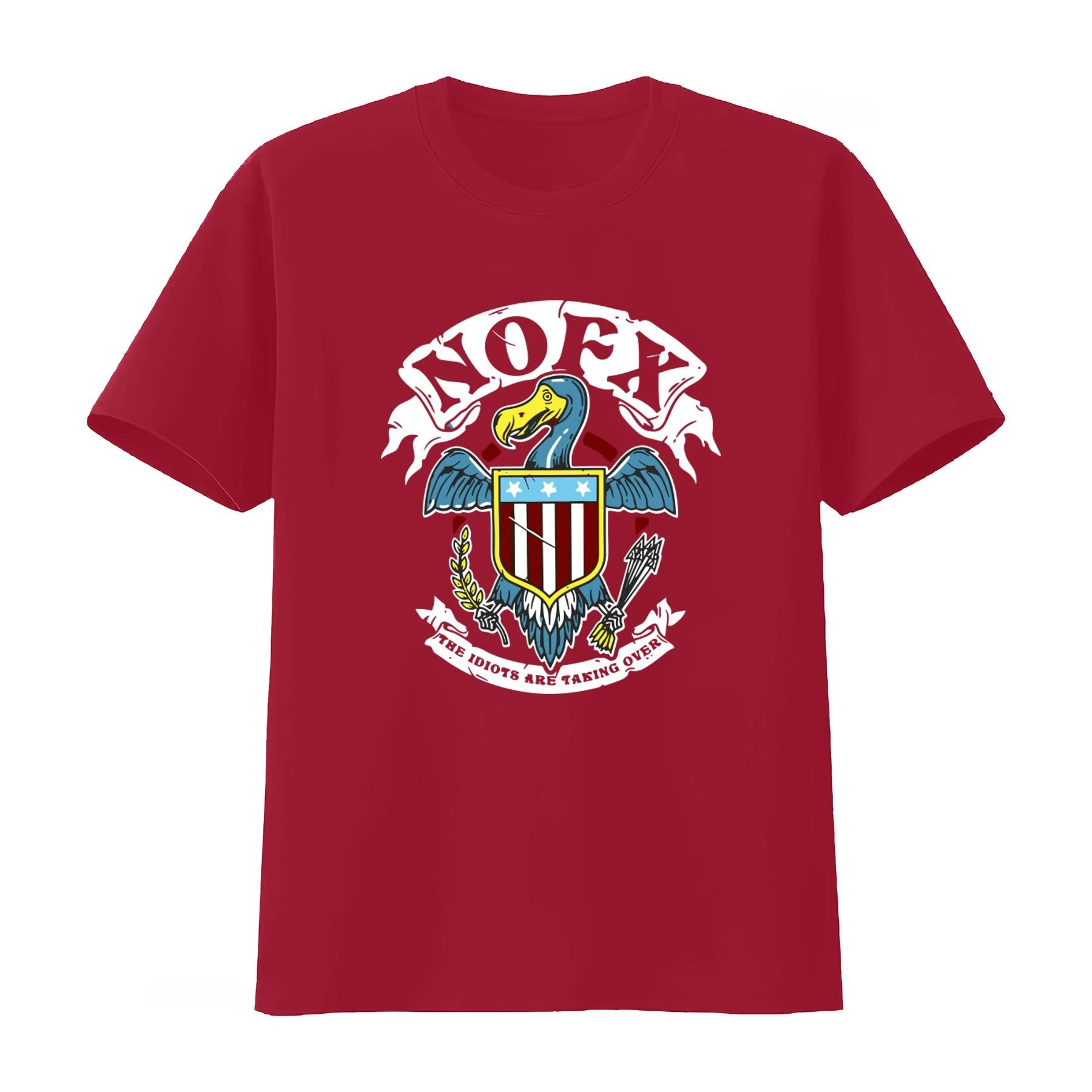Nofx Punk Rock Skate Core Medium T Shirt with Idiots Taking Over Eagle Shield Print Casual Men's Clothing 2026 Summer T Shirt