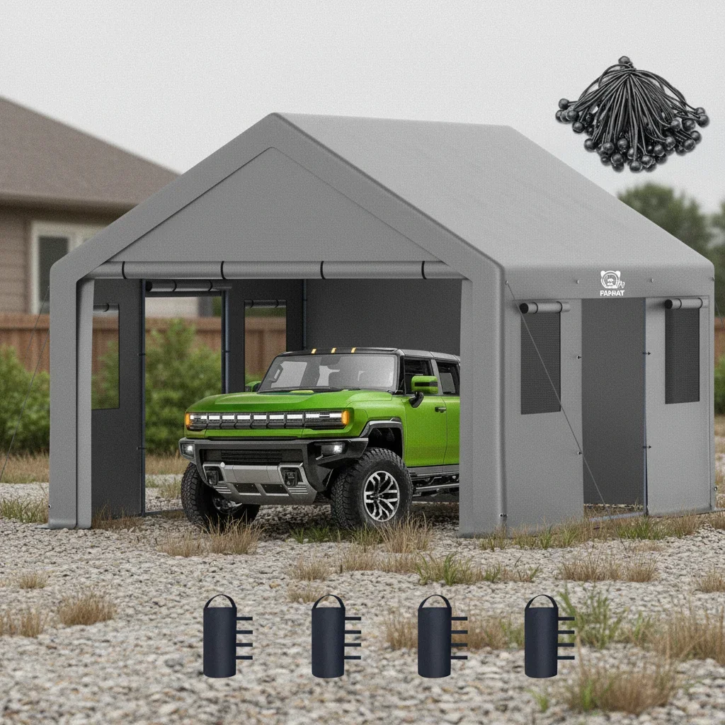 

13x20ft Heavy Duty Waterproof UV Carport Steel Frame All Weather Outdoor Shelter Cars Trucks Vans RVs Workshops, Custom