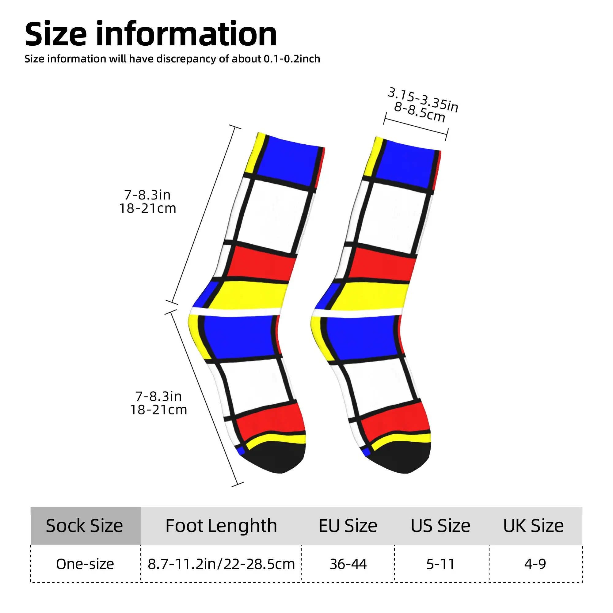 Custom Novelty Printed Mondrian Red Yellow Blue Abstract Socks for Men Women Stretch Autumn Winter Geometric Modern Crew Socks