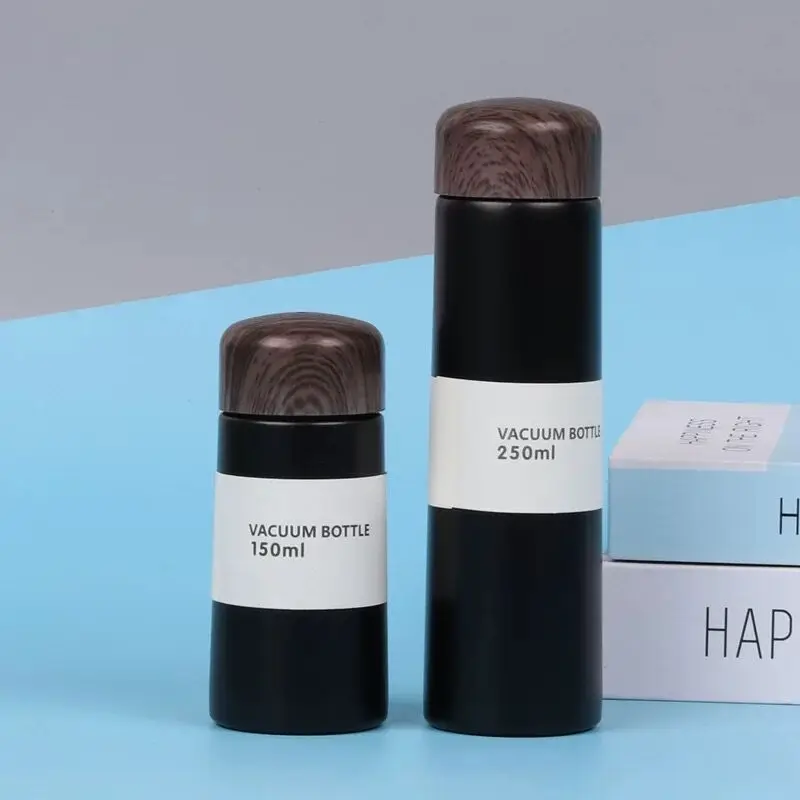 Portable Stainless Steel Thermos Cup, Cute Mini Pocket Cup, Wood Grain, Small Capacity, Personalized Water Cup, Student