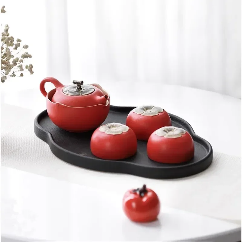 Ceramic Kung Fu Tea Set Household Light Luxury Gift Box Chinese Gift Persimmon Tea Set All the best