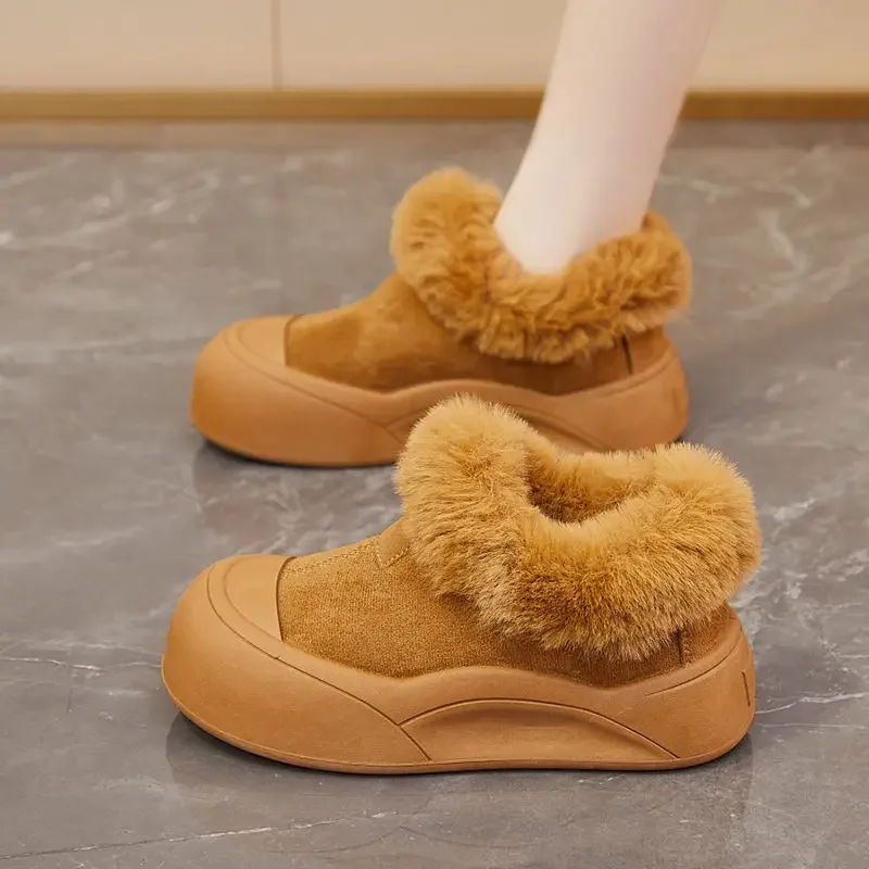 Suede Ladies Shoes Round Toe Ankle Cute Kawaii Women's Snow Boots Booties Elegant with Medium Heels Anti Slip No Slipery Fashion image 5