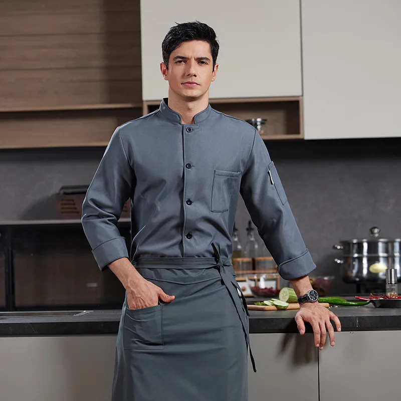 Professional Long Sleeve Chef Coat Men Single Row Kitchen Jacket for Restaurant Waiter Uniform Bakery