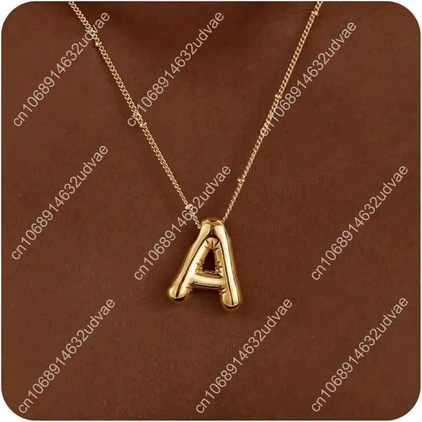 

Gold Bubble Letter Necklace for Women, Dainty 14K Plated Balloon Initial Pendant Necklace Trendy Charm Non Tarnish Name Necklace