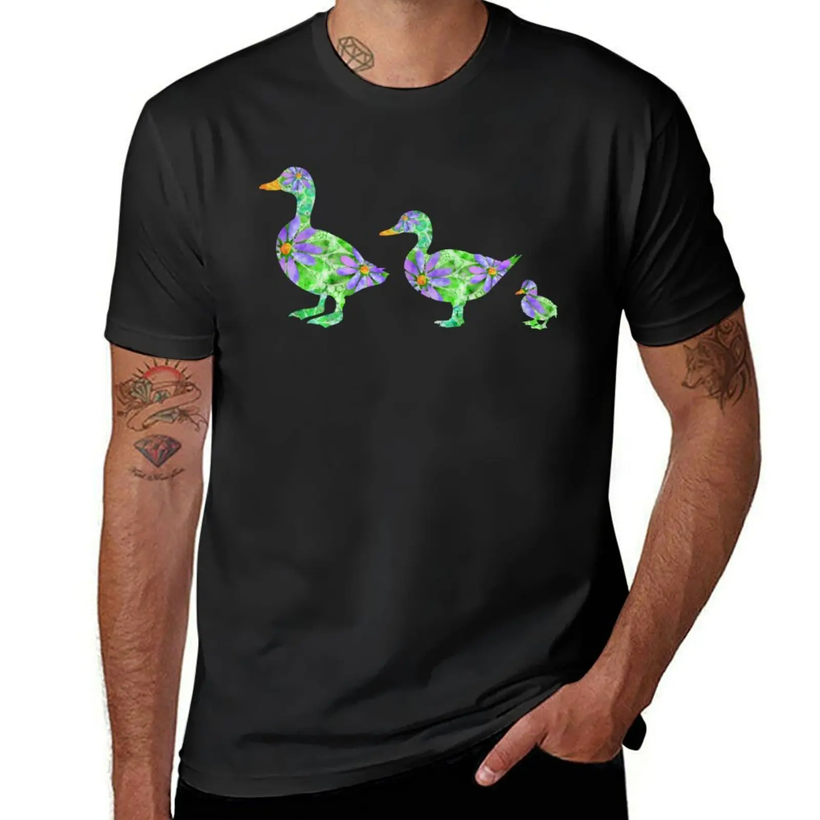 Dancing Daisies Duck Bird Art T-Shirt summer clothes blanks new edition tshirts for men