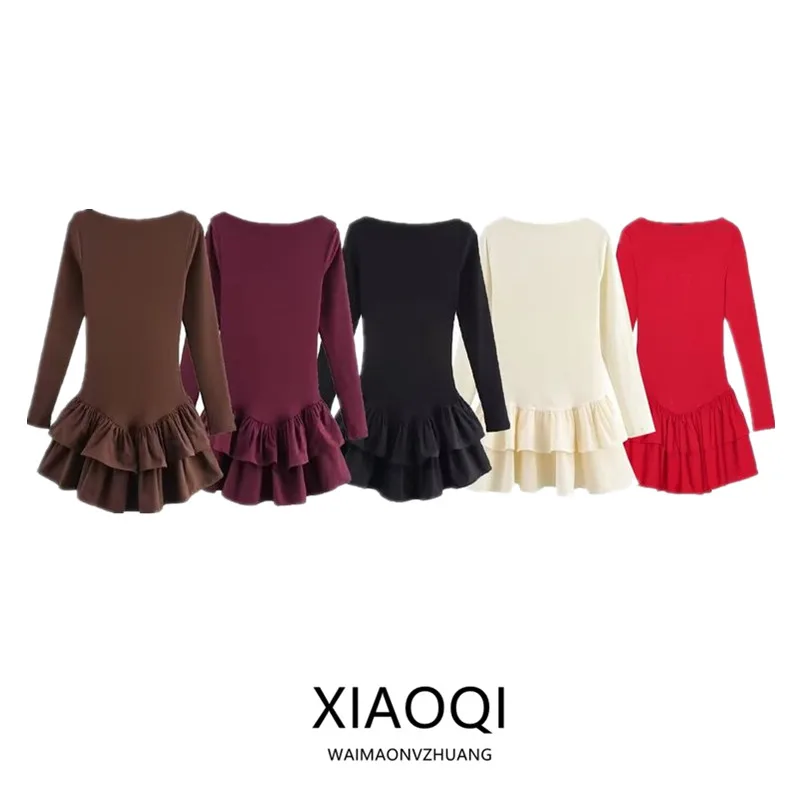 Vestido Curto de Manga Longa para Mulheres Primavera 2025 Design Versátil com Decoração em Camadas Estilo de Trabalho 00% Ma...