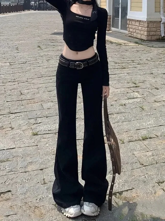 

Женские осенние джинсы с расклешенным низом, расклешенные брюки, удлиняющие грушевидный силуэт, шикарный современный палаццо-палаццо, элегантный