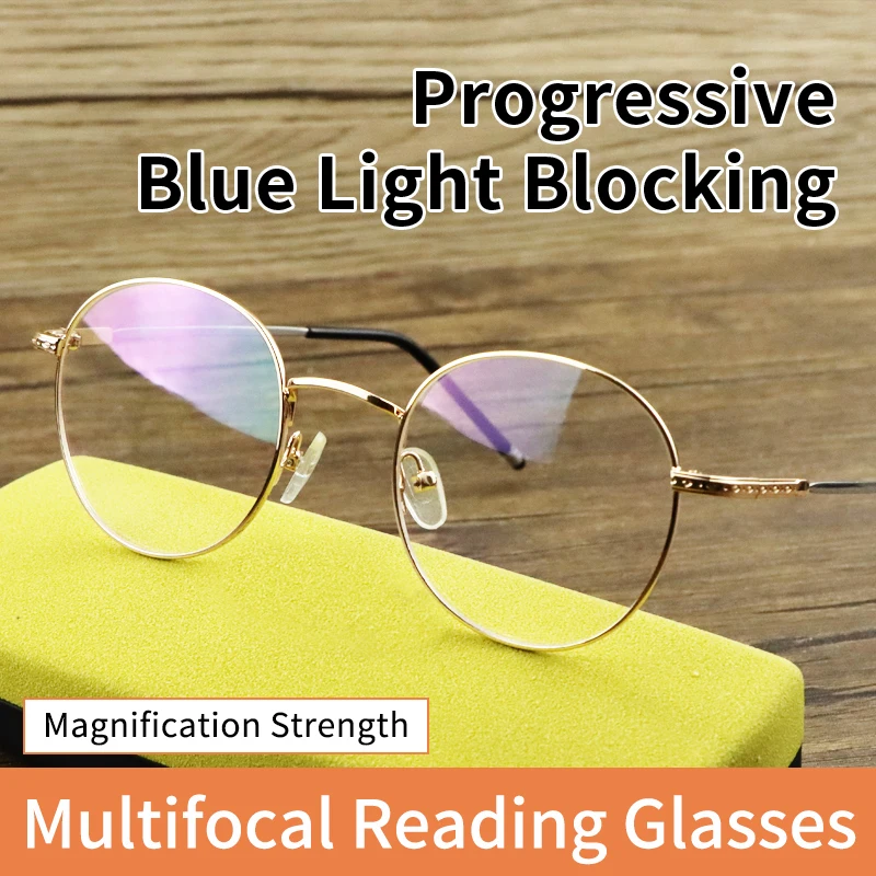 

Progressive Multifocaus Reading Glasses for Women, Zero Magnification on Top Lens,Anti Blue Light Resin Lens Fetro Oval Glasses