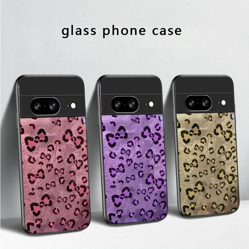 Abstract leopard print For Google Pixel 8 7 9 10 Pixel 10 Pro XL Pixel 9 Pro XL Pixel 8a 7a Pixel 7 Pro Black Glass Phone Case view 2