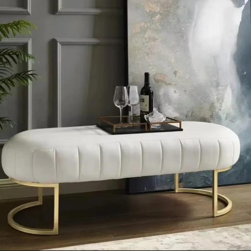 

Modern Living Room Furniture Bench Gold Metal Base Velvet Upholstery Bed Stool, Bedroom