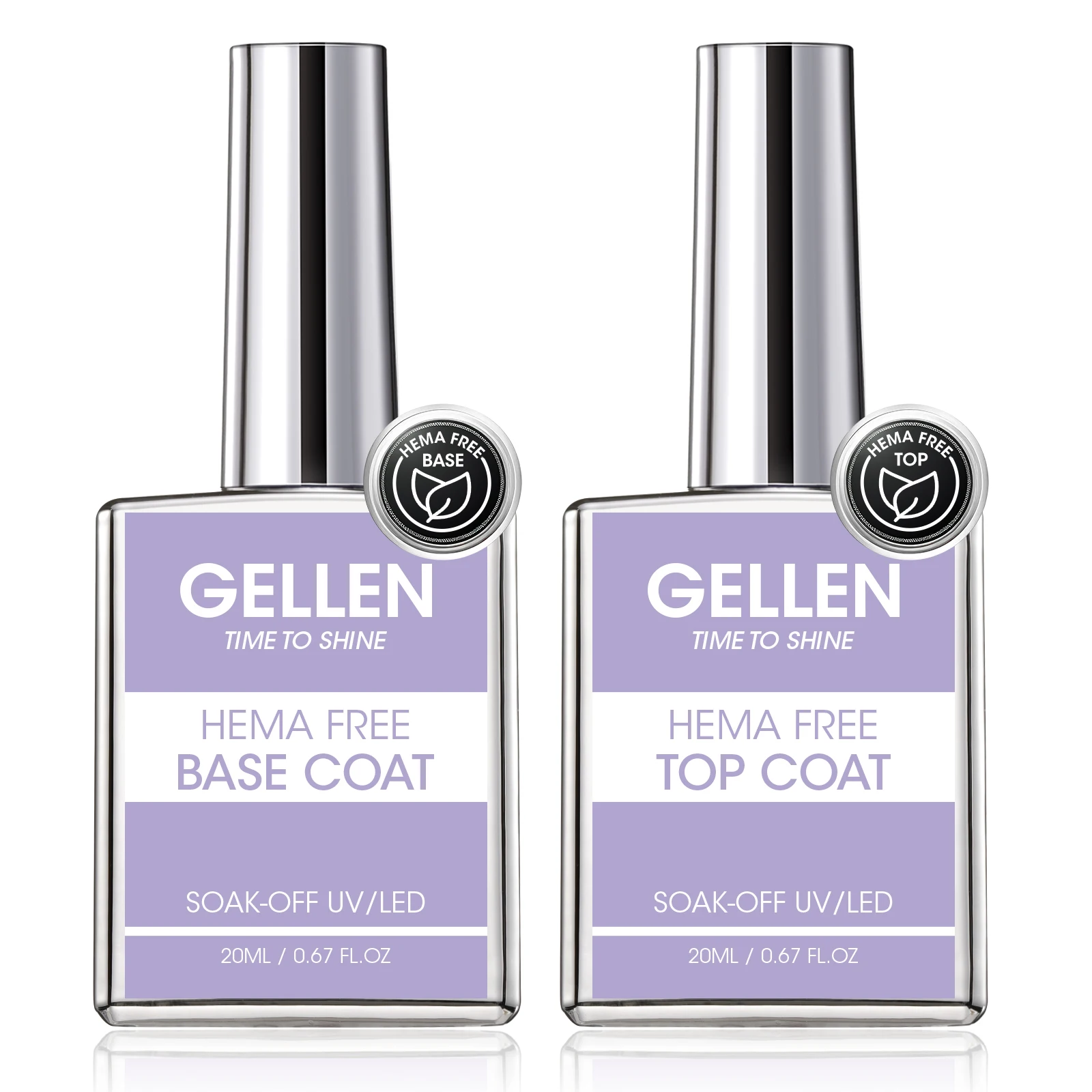 Conjunto de Base e Top Coat para Unhas de 20ml, Esmalte Transparente Ultra Brilhante de Longa Duração, Sem Necessidade de Limpeza, Fácil de Fazer em Casa