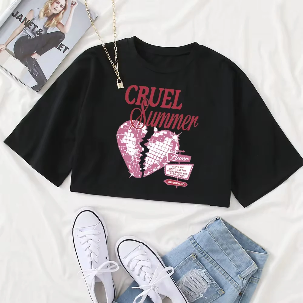 Cruel Summer Crop Tops Taylor Lover Crop Tops Lover Music Album Gift for Her Swift O-Neck Short Sleeves Crop Tops