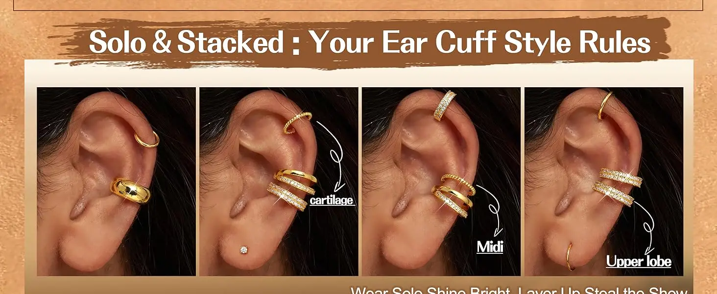 Bobisty 4 Paar Ohrklemmen Ohne Piercing 14K Vergoldete Ohrklemmen für Frauen Clip-On Knorpel-Ohrringe Verstellbares Falsches Ohrring-Set – Detail 6