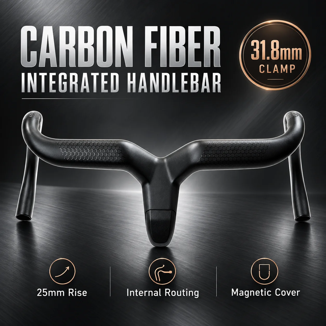 YICHORD 25mm Rise Carbon Fiber Integrated Road Bike Handlebar Internal Cable Routing 31.8mm Clamp For OD2 DI2