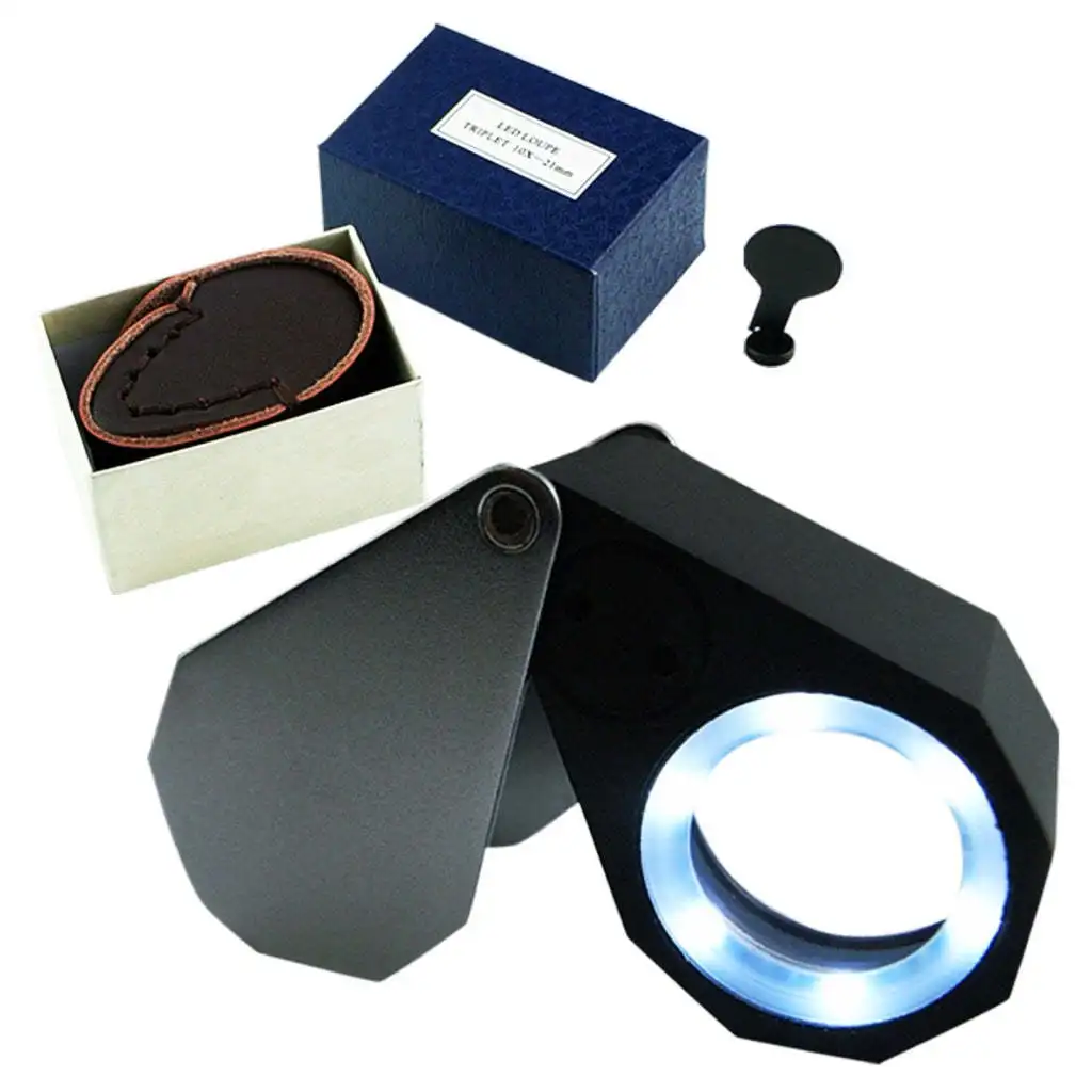 

10x 20x 30x Handheld LED Illuminated Jewelry Loupe with Optical Glass Lens for Smartphone Microscope Portable Folding