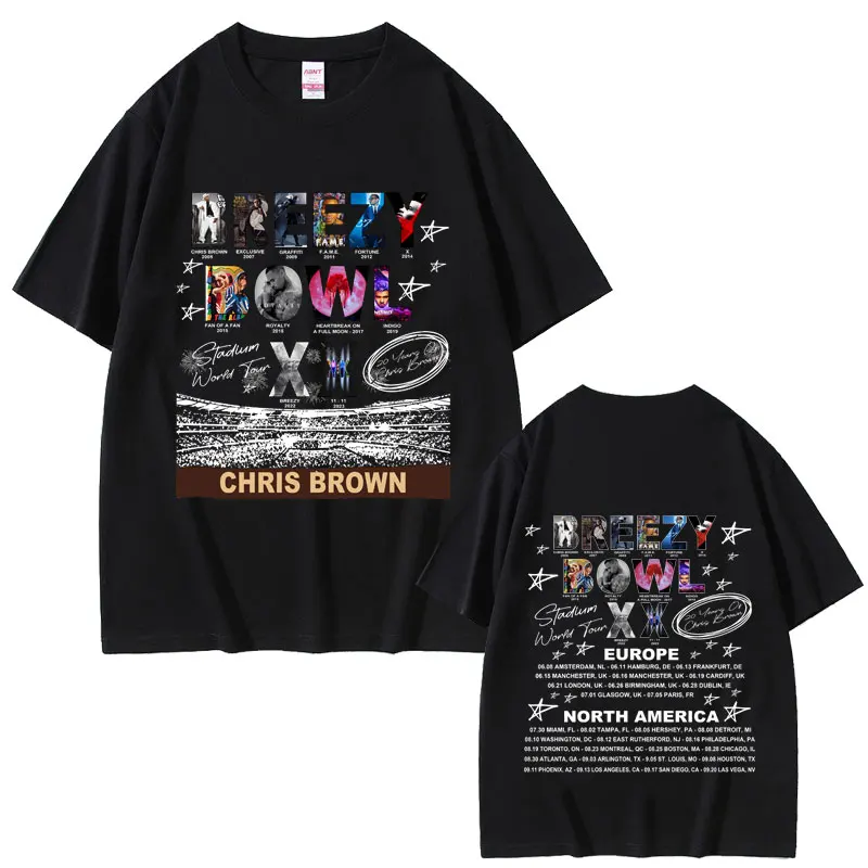 

Rapper Chris Brown Breezy Bowl XX Tour 2025 T-shirt Men Women Hip Hop Fashion Streetwear Unisex Vintage Oversized Short Sleeve