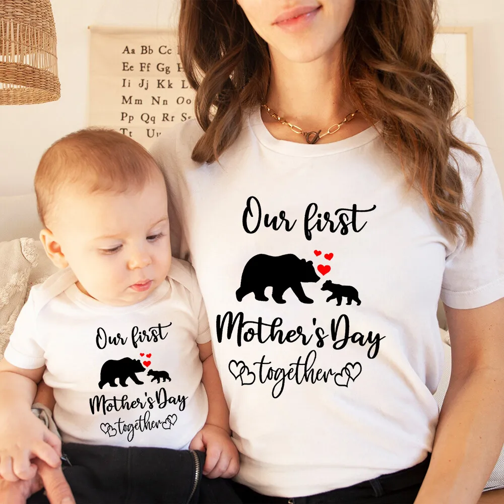 Mother's Day Matching Shirt “Our First Mother's Day Together” Printed T-shirt Matching Mommy and Me Shirt and Baby Outfit