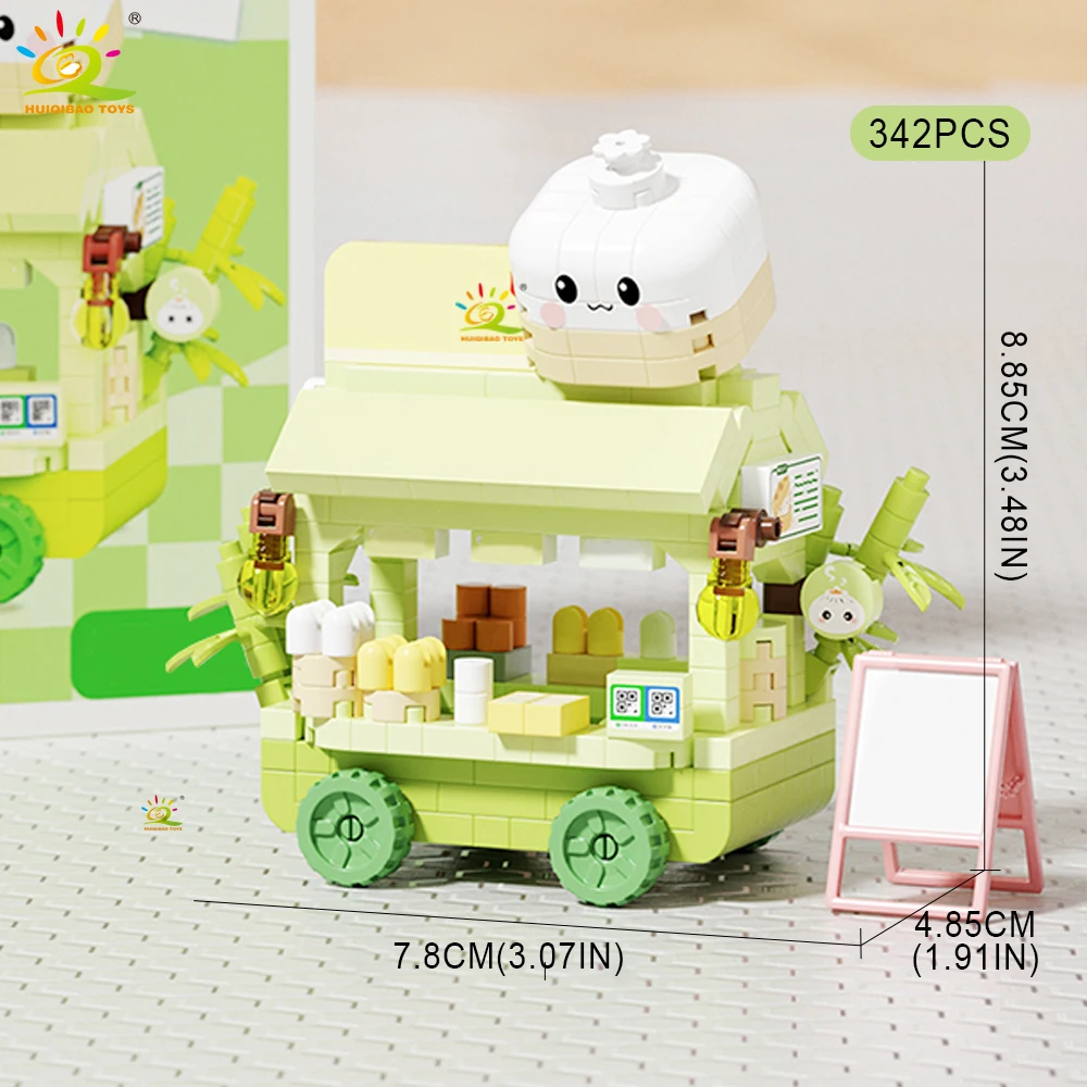 HUIQIBAO Niedliches MOC-Modell eines Lebensmittelgeschäfts, Mikro-Baustein-Set, Straßenansicht, Miniaturmodell, Bausteine, Spielzeug für Kinder, Schreibtisch- und Heimdekoration. – Detail 1