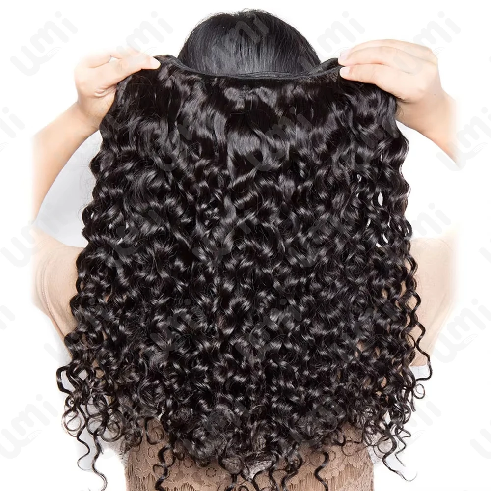 Umi 8-32" Human Hair Deep Wave Bundles Curly Brazilian Remy Hair Extensions 100g Natural black Colored Unprocessed For Braiding