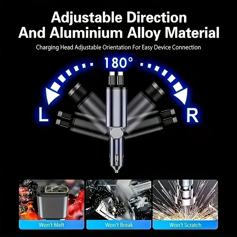 4 IN 1 Retractable Starlight Car Charger Phone USB Roof Star Type C Cable For iPhone Fast Charge Cord Cigarette Lighter Adapter