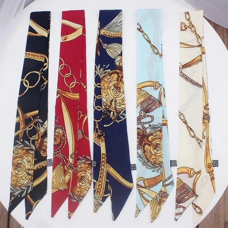 Women Fashion Ribbon Silk Scarf Beautiful Solid Design Girls Neckerchief Hair Band Bag Handle Wraps Small Neck Scarves