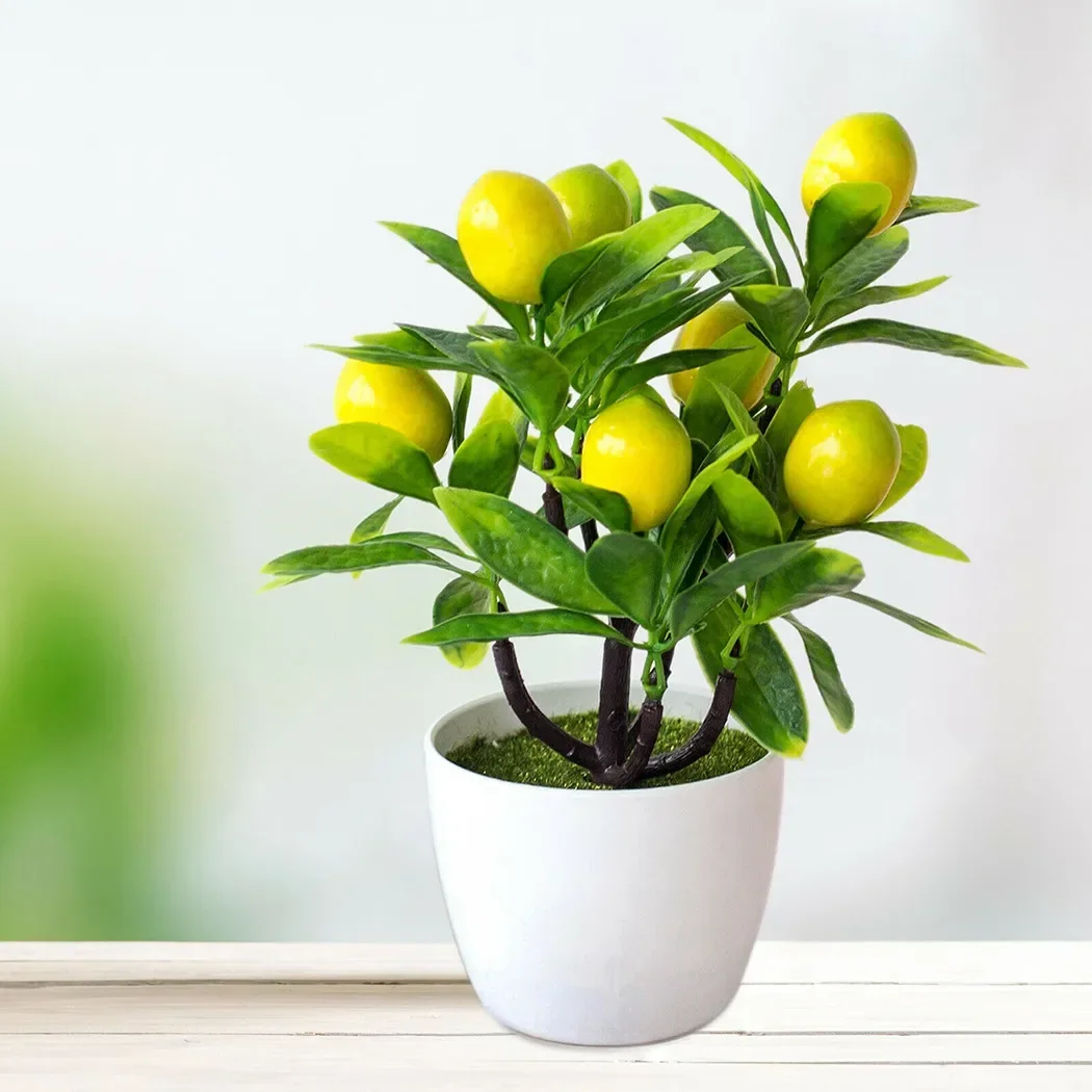 Artificial Lemon Tree 18cm*24cm Artificial Potted Flowers Fake False Plant Outdoor Yard Garden Home In Pot Decor Kumquat Tree