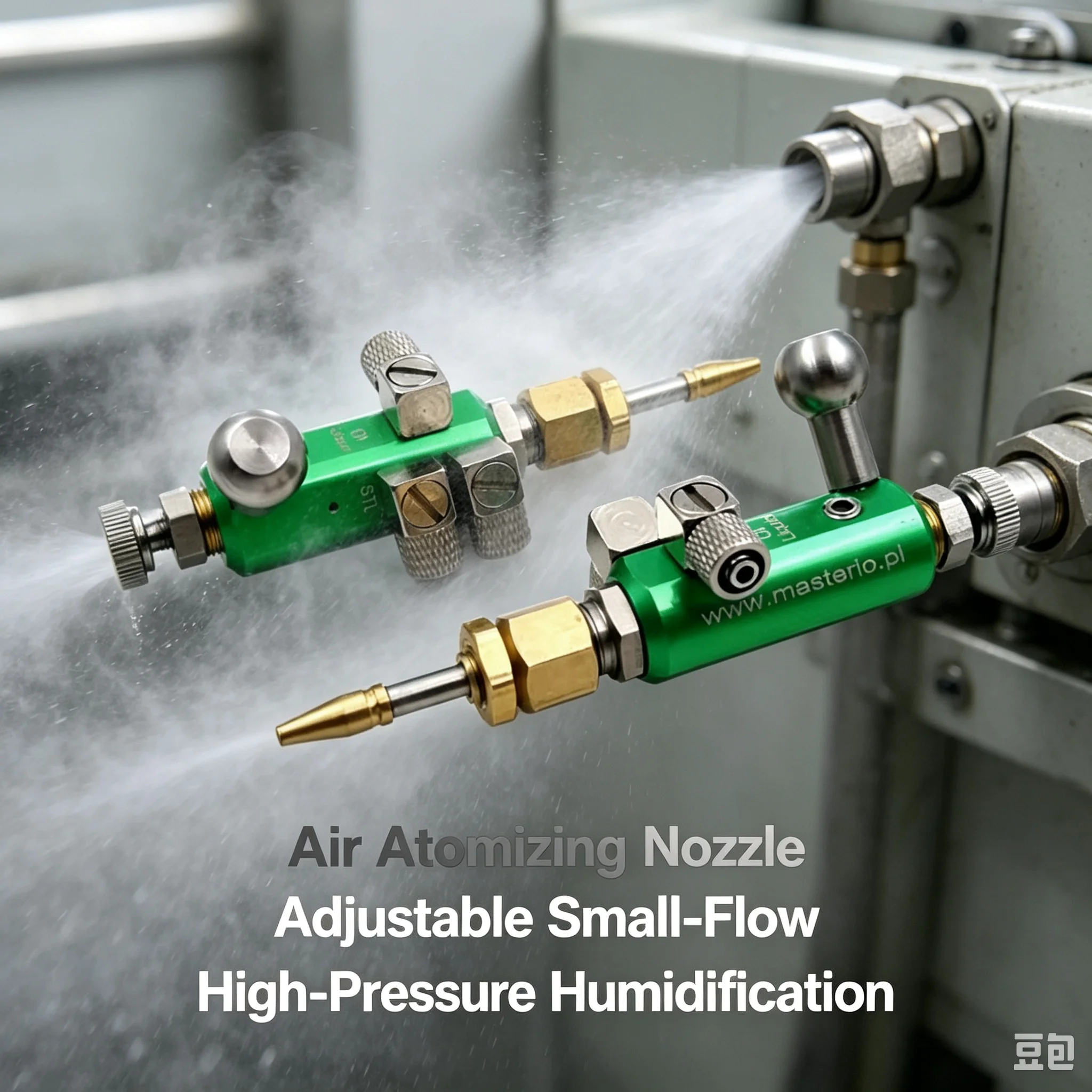 Premium Adjustable Small‑Flow Air Atomizing Nozzle, Stainless Steel Fine Narrow Angle Nozzle for High‑Pressure Humidification