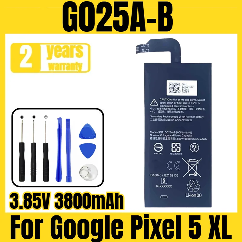 

G025A-B Google Phone Battery for Google Pixel 5 XL Mobile Phone Battery New Large Capacity Delivery Tool 3.85V 3800mAh