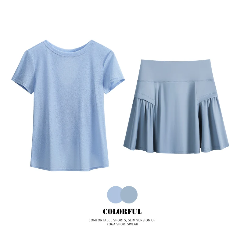 DRUR Women Yoga T-Shirt Back Cut-out Design High Waist Skirts Quick Dry Run Yoga Sports Short Sleeve Shorts Two-piece Yoga Set