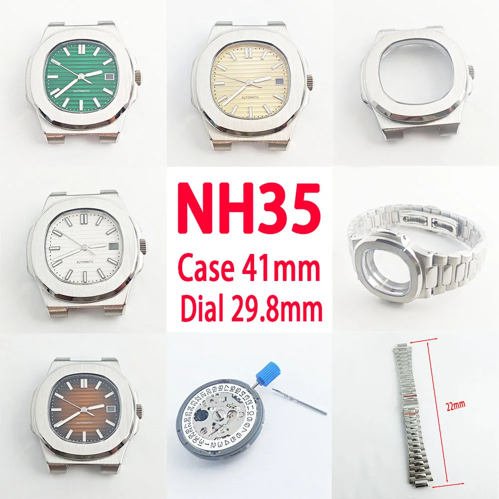 Watch NH35 dial 29.8MM glow-in-the-dark dial 41mm square stainless steel case pointer bracelet perfect with NH35 automatic movem