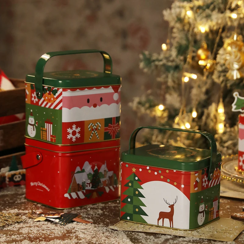 Large Capacity Christmas Square Metal Tin Set Candy Boxes Gift Organizer Cookie Jar Tin Home Storage Boxes