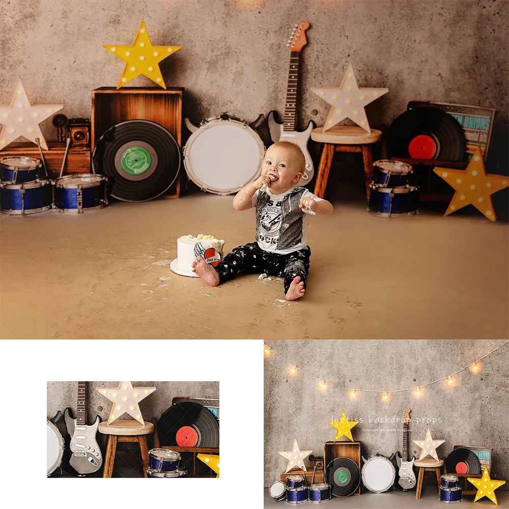 Love Rock Roll Photography Backdrops Kids Baby Photocall Decors Child Adult Cake Smash Birthday Photo Guitar Music Backgrounds