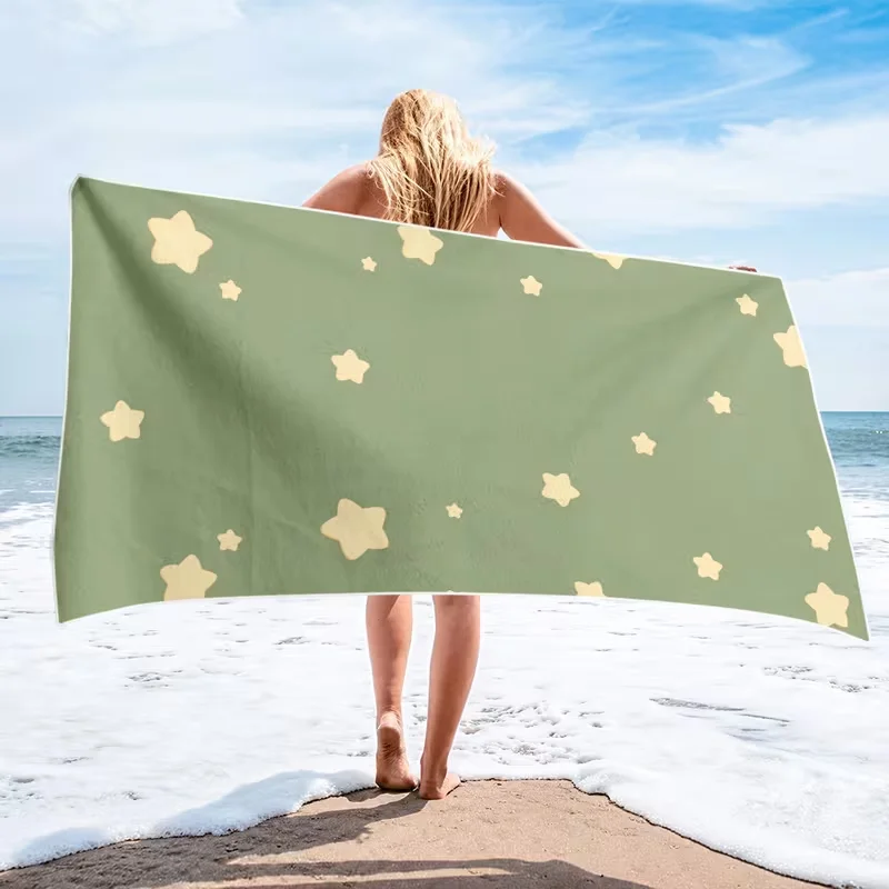 Cute Yellow Star Print Beach Towel Vibrant Girly Quick Dry Soft Absorbent Sand Free Towel for Summer Beach Pool Gym Travel