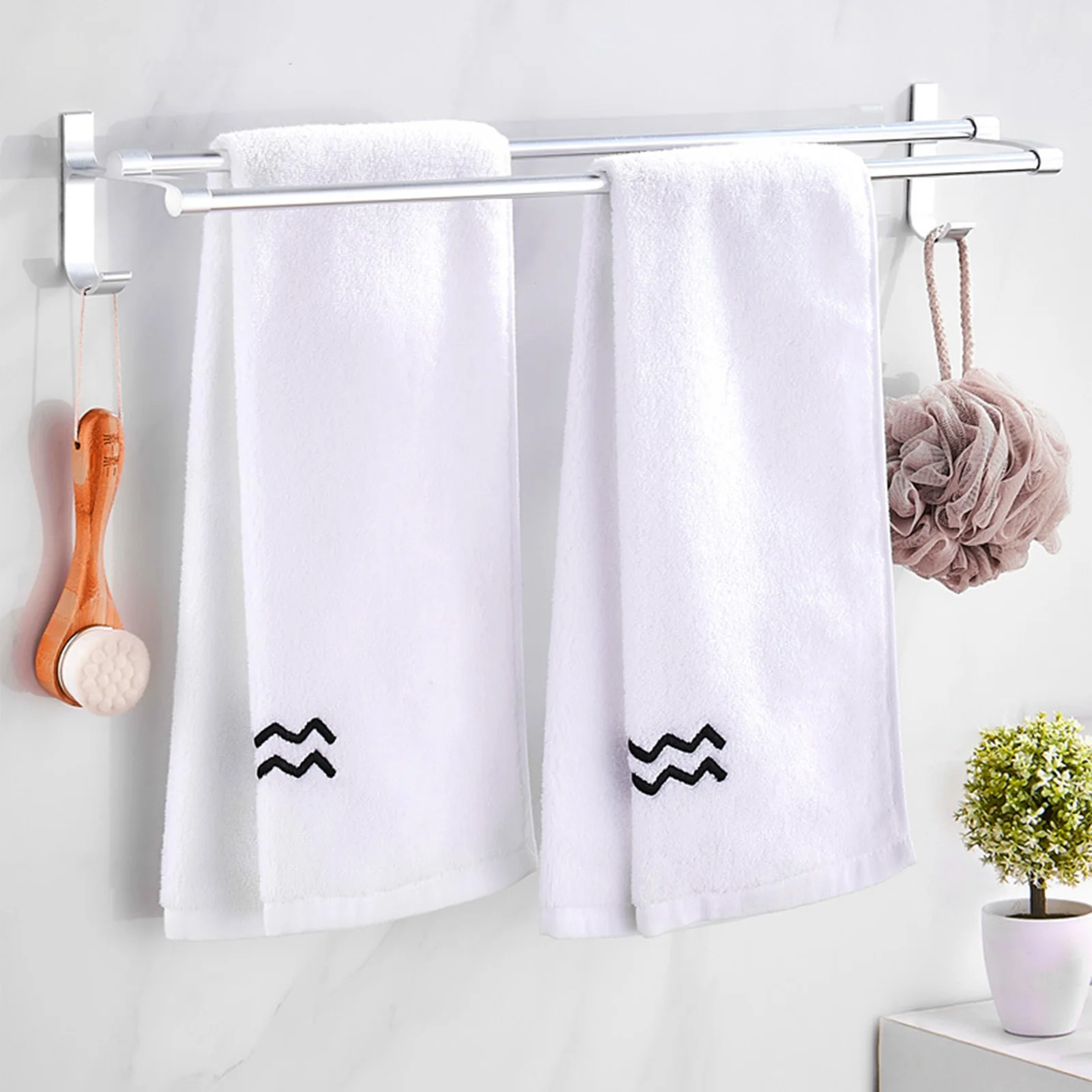 

1 set 1 Set Of Wall-Mounted Holder Iron Bar For Bathroom Kitchen Home Towel Storage Rack Non-Punch Towel Hanging Shelf