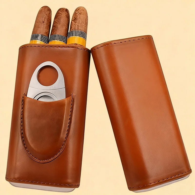 

Cigar Case Travel Humidor Kit Leather Cigar Box Cedar Wood Lining Travel Humidors for Cigars With Stainless Steel Cigars Cutter