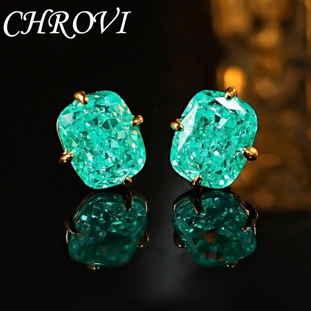 Exquisite 925 Sterling Silver Ice Flower Long Pillow-Shaped White Zircon Stud Earrings Simple Single Diamond Gold Earrings