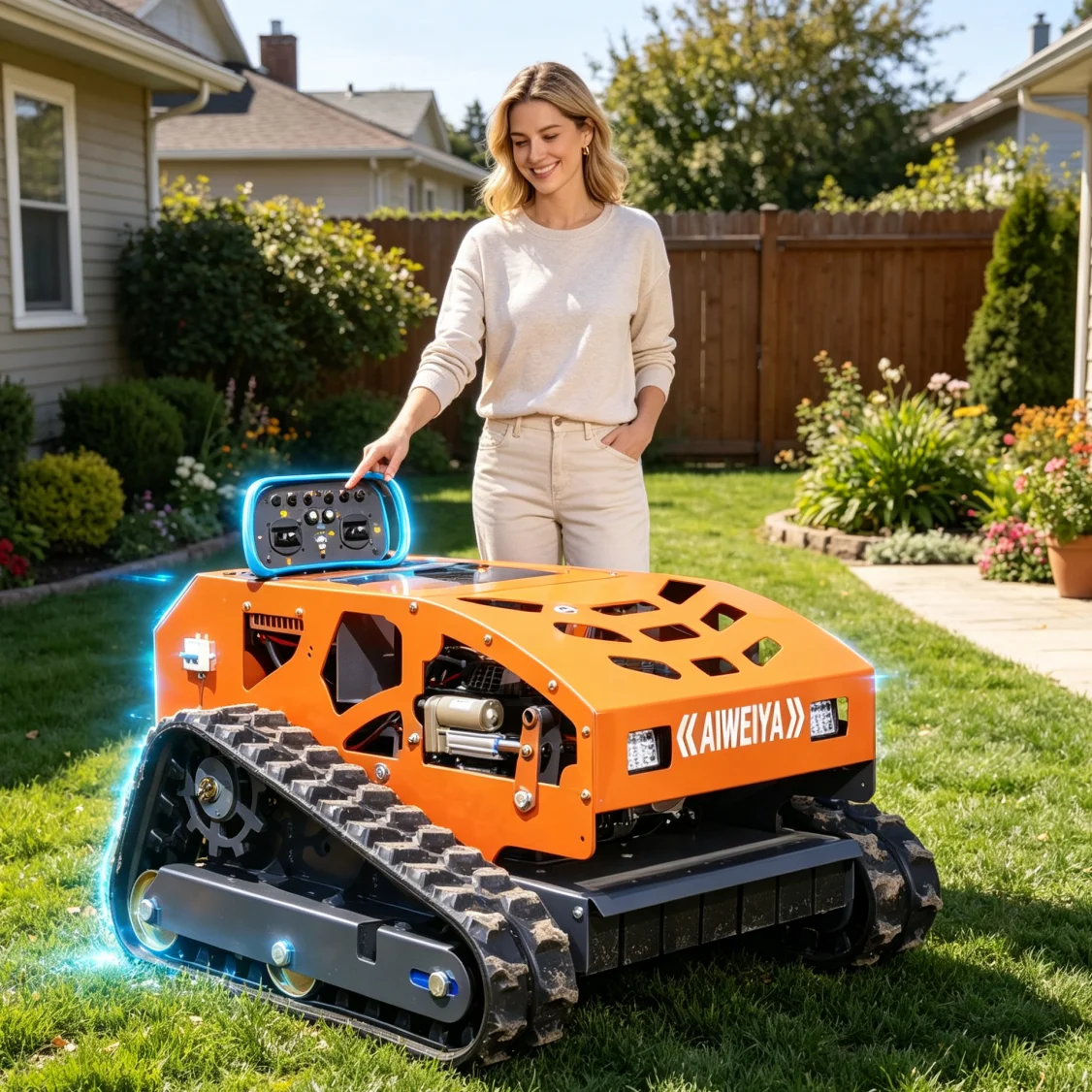 Customized Remote Control Lawn Mower for pitaya plantation slopes, protective remote trimming machinery to clean weeds