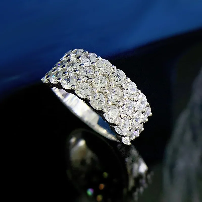 100% 925 Sterling Silver Full Round Simulated Moissanite Diamond Wedding Engagement Ring Fine Jewelry Gift Wholesale