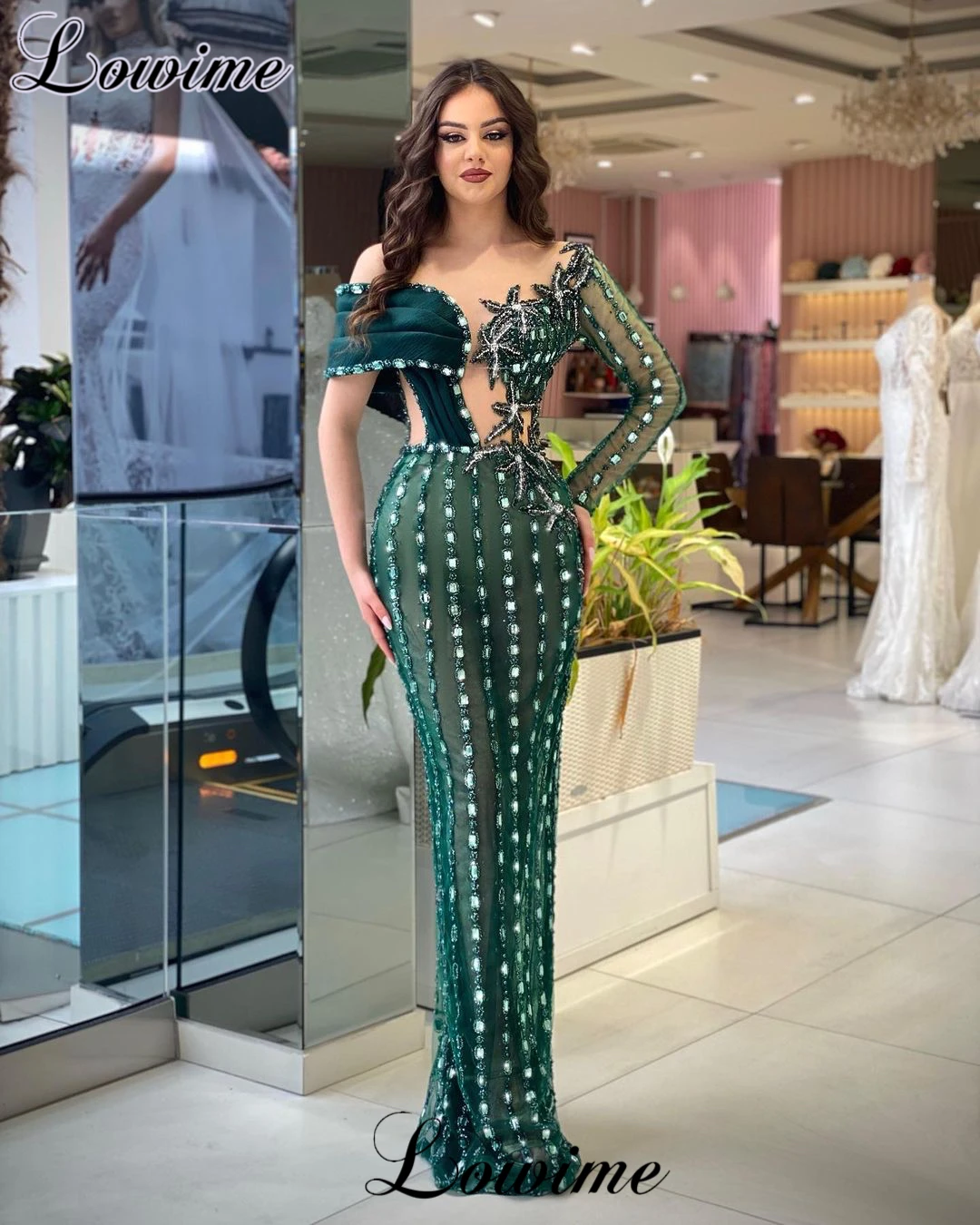 Arabic Green Fully Crystals Celebrity Dresses For Women 2023 One Shoulder Red Carpet Runway Dresses Robes Du Soir Prom Dresses