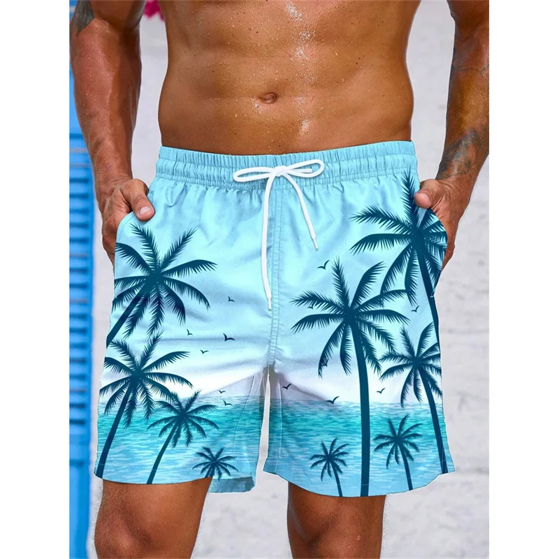 Vintage Plant Pattern Beach Shorts For Men Coconut Tree 3D Printed Swim Trunks Summer Hawaiian Short Pants Loose Board Shorts