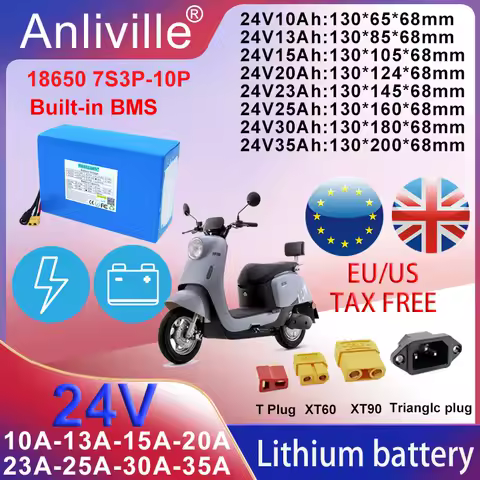 7S3P-10P 18650 New 24V 10Ah 15Ah 20Ah 25Ah 30Ah 35Ah Lithium battery pack 750W With BMS For 25.9V Electric scooter+29.4V Charger